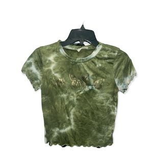 Green and White Tie-Dye Tee w/ Butterflies